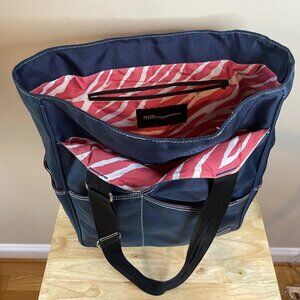 Maggie Mather Tennis Pickleball Tote Navy Blue Zebra Lined Sports Travel Bag